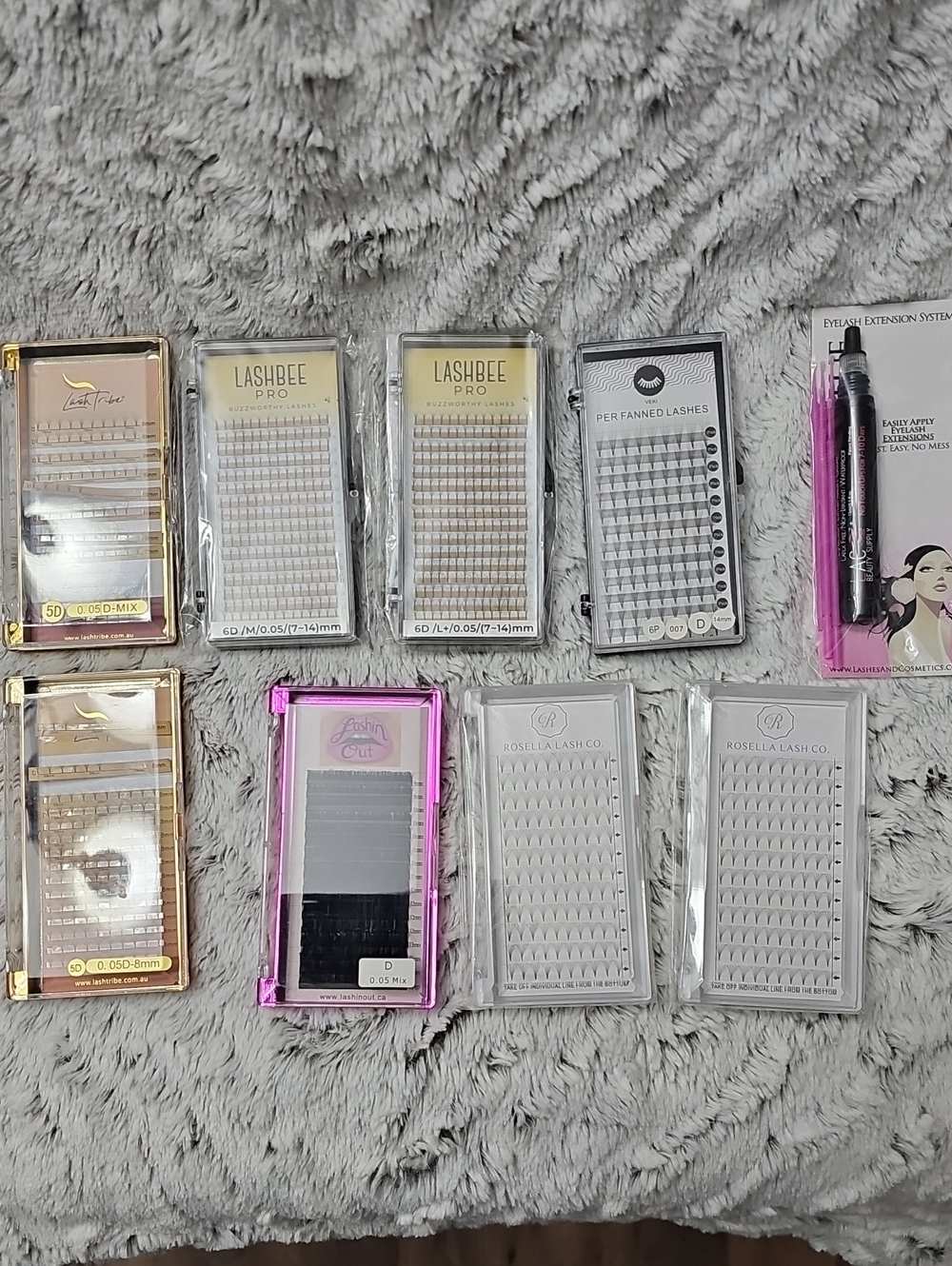Assorted Lash Extension Trays - Mixed Brands - White & Pink Packaging